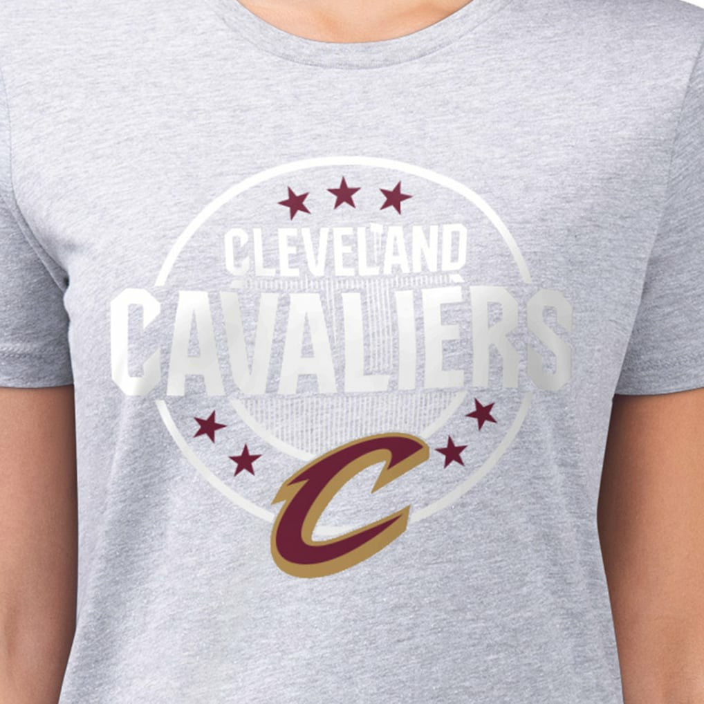 Gray Cleveland Cavaliers G-III 4Her by Carl Banks Women's Super-Slim Lightweight Pinstripe Circle Graphic T-Shirt sale | NBA