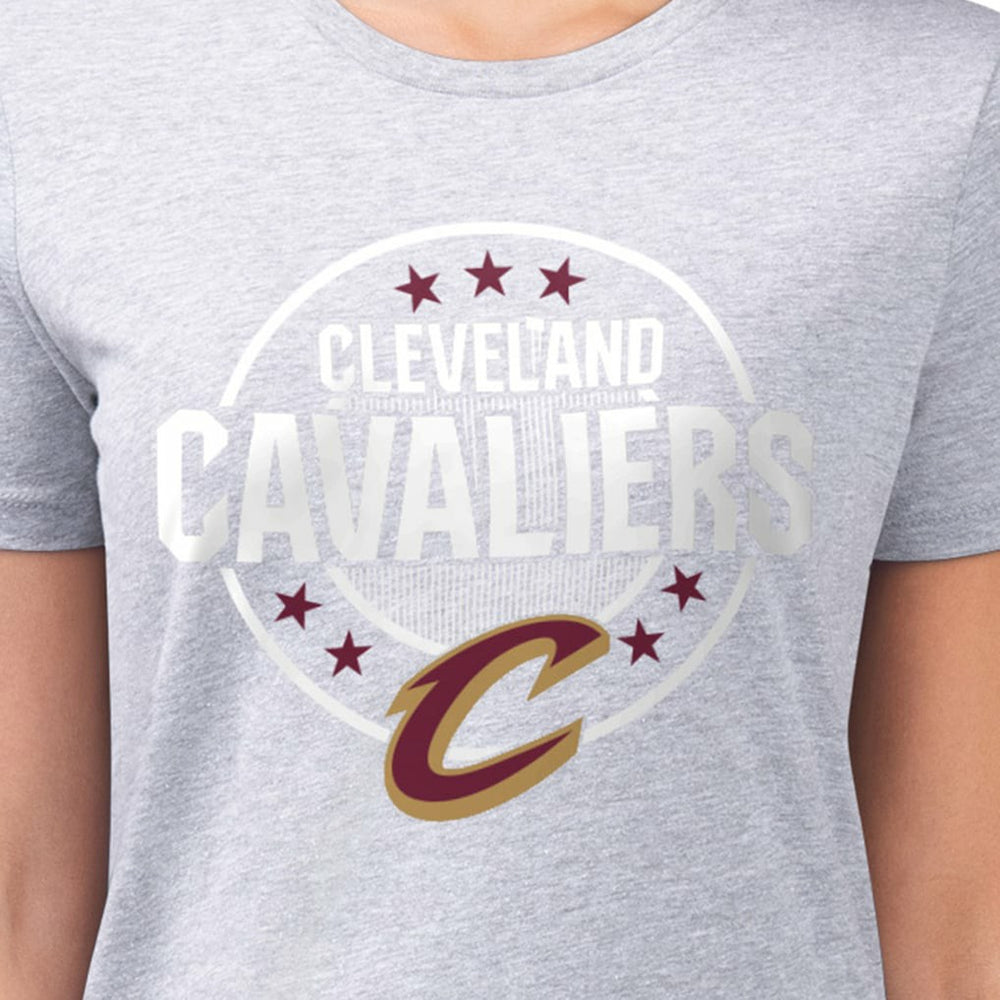 Gray Cleveland Cavaliers G-III 4Her by Carl Banks Women's Super-Slim Lightweight Pinstripe Circle Graphic T-Shirt sale | NBA