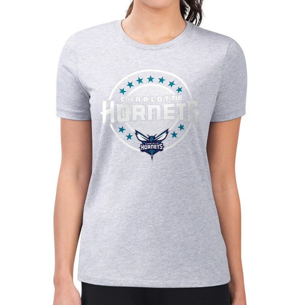 Gray Charlotte Hornets G-III 4Her by Carl Banks Women's Super-Slim Lightweight Pinstripe Circle Graphic T-Shirt | NBA