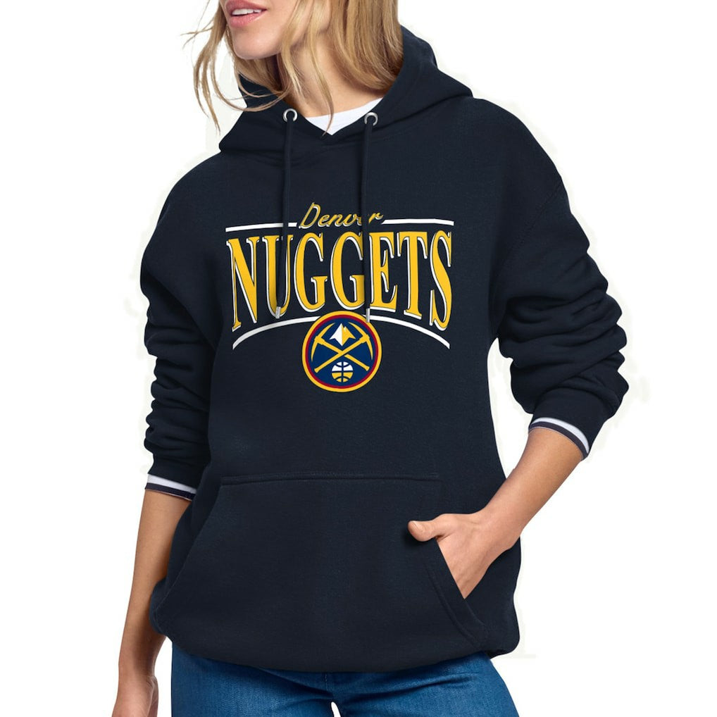 Navy Denver Nuggets Starter Women's Arch Stripe Fleece Hoodie sale | NBA