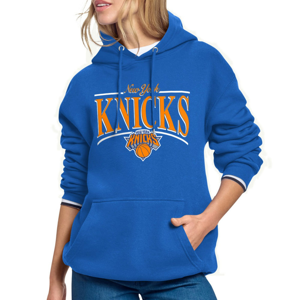 Blue New York Knicks Starter Women's Arch Stripe Fleece Hoodie | NBA