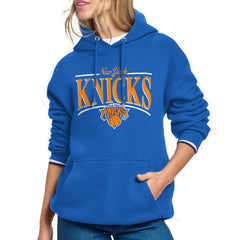 Blue New York Knicks Starter Women's Arch Stripe Fleece Hoodie | NBA