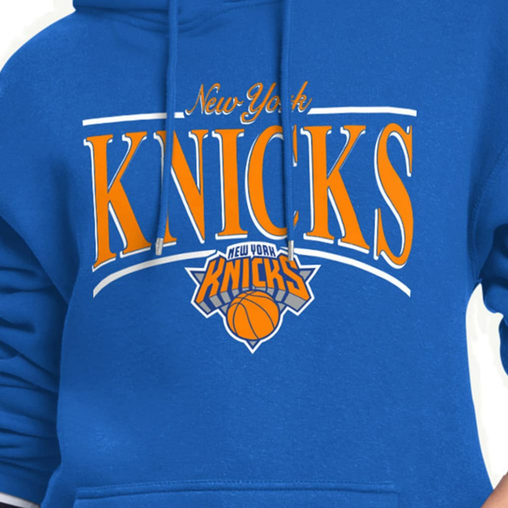 Blue New York Knicks Starter Women's Arch Stripe Fleece Hoodie | NBA