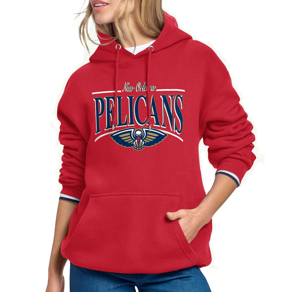 Red New Orleans Pelicans Starter Women's Arch Stripe Fleece Hoodie | NBA
