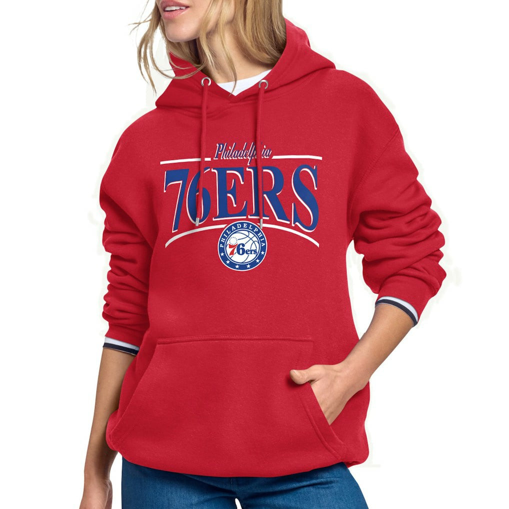 Red Philadelphia 76ers Starter Women's Arch Stripe Fleece Hoodie | NBA