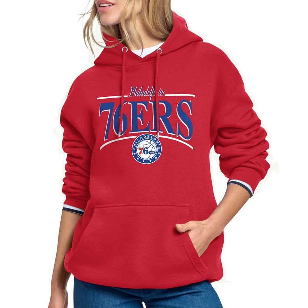 Red Philadelphia 76ers Starter Women's Arch Stripe Fleece Hoodie | NBA