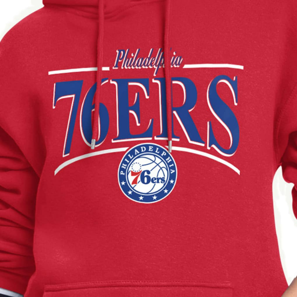 Red Philadelphia 76ers Starter Women's Arch Stripe Fleece Hoodie | NBA