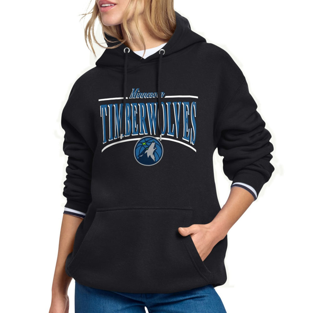 Black Minnesota Timberwolves Starter Women's Arch Stripe Fleece Hoodie | NBA