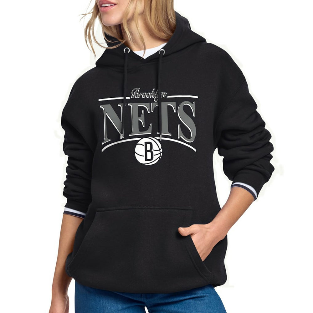 Black Brooklyn Nets Starter Women's Arch Stripe Fleece Hoodie | NBA