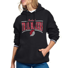 Black Portland Trail Blazers Starter Women's Arch Stripe Fleece Hoodie | NBA