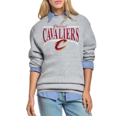 Gray Cleveland Cavaliers Starter Women's Arch Stripe Fleece Crewneck Sweatshirt sale | NBA