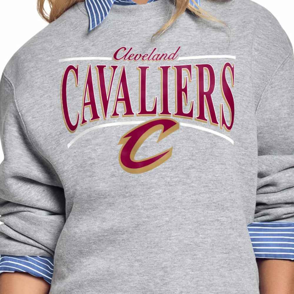 Gray Cleveland Cavaliers Starter Women's Arch Stripe Fleece Crewneck Sweatshirt sale | NBA