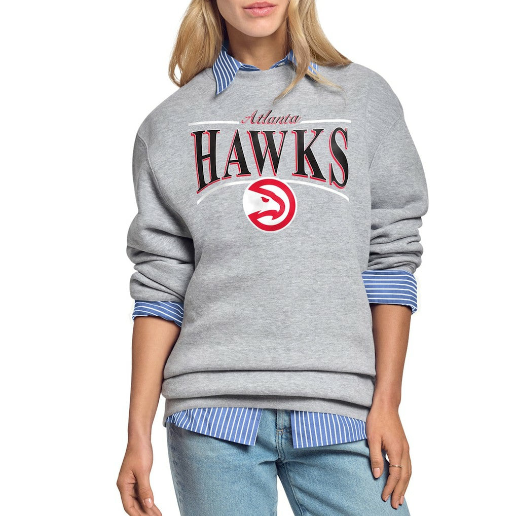 Gray Atlanta Hawks Starter Women's Arch Stripe Fleece Crewneck Sweatshirt | NBA