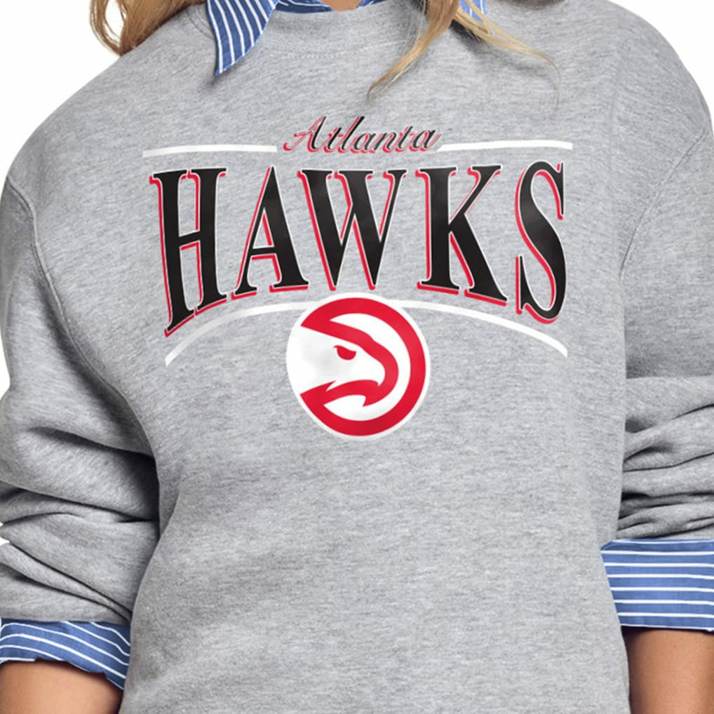 Gray Atlanta Hawks Starter Women's Arch Stripe Fleece Crewneck Sweatshirt | NBA