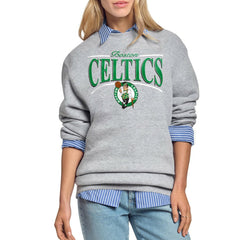 Gray Boston Celtics Starter Women's Arch Stripe Fleece Crewneck Sweatshirt | NBA