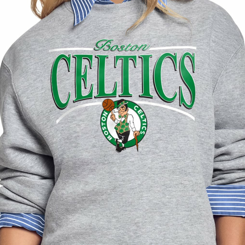 Gray Boston Celtics Starter Women's Arch Stripe Fleece Crewneck Sweatshirt | NBA