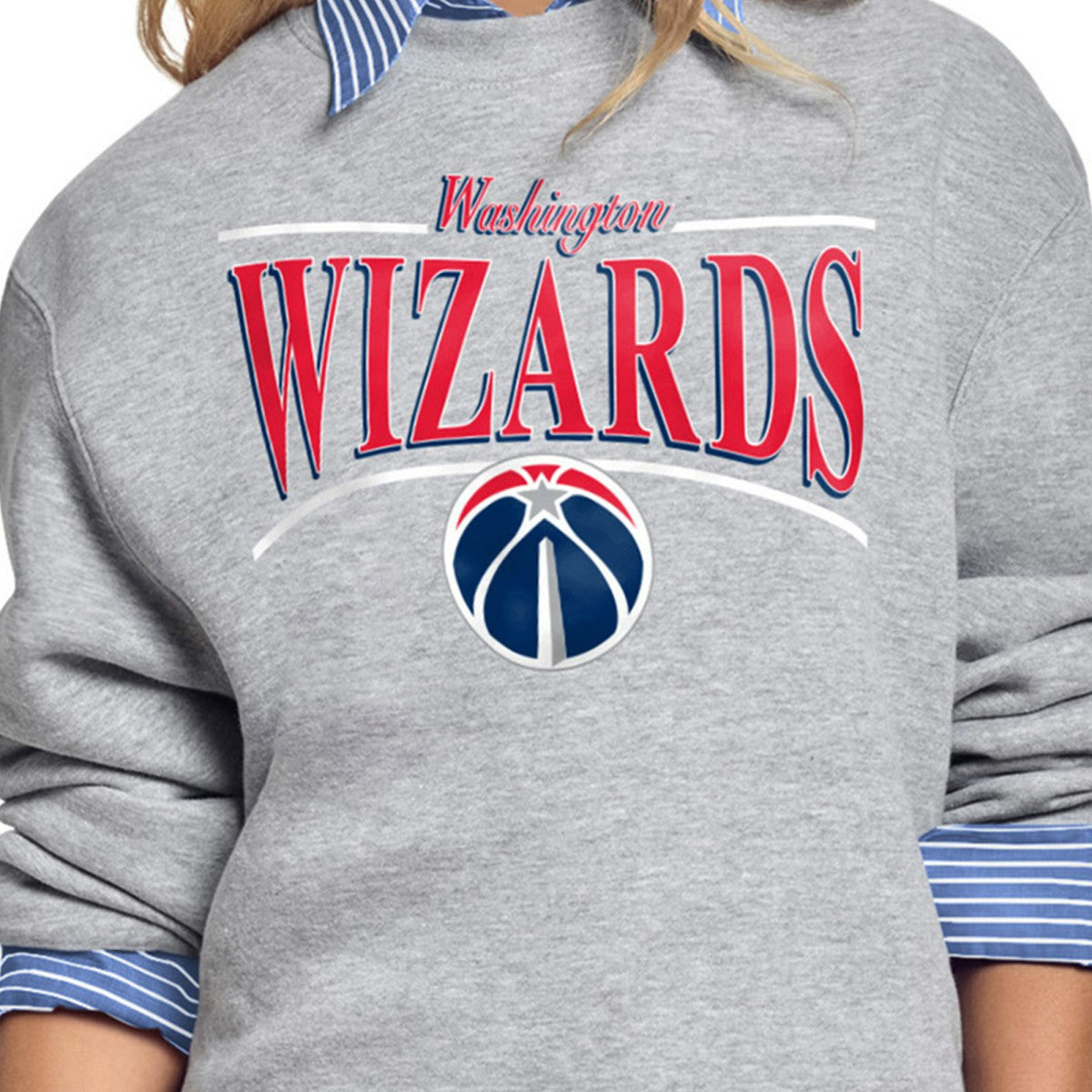 Gray Washington Wizards Starter Women's Arch Stripe Fleece Crewneck Sweatshirt | NBA
