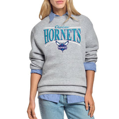 Gray Charlotte Hornets Starter Women's Arch Stripe Fleece Crewneck Sweatshirt | NBA