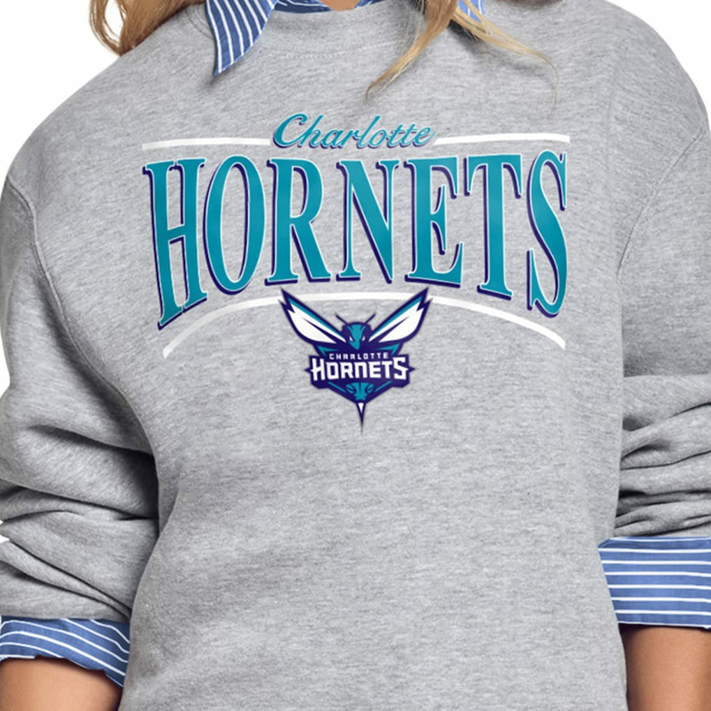 Gray Charlotte Hornets Starter Women's Arch Stripe Fleece Crewneck Sweatshirt | NBA
