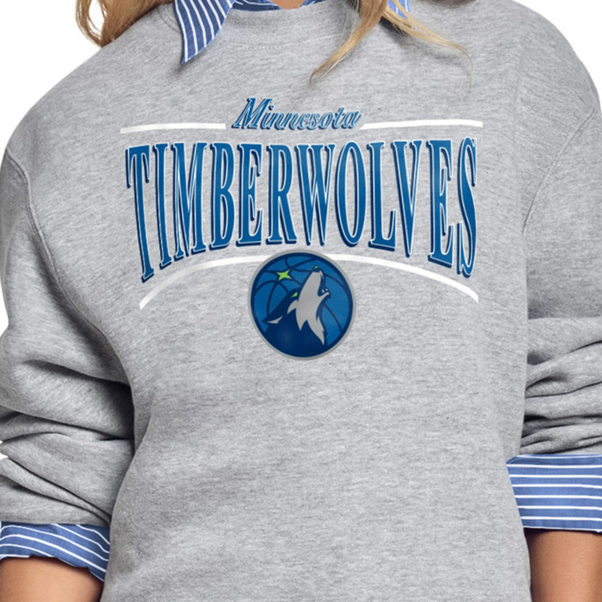 Gray Minnesota Timberwolves Starter Women's Arch Stripe Fleece Crewneck Sweatshirt | NBA