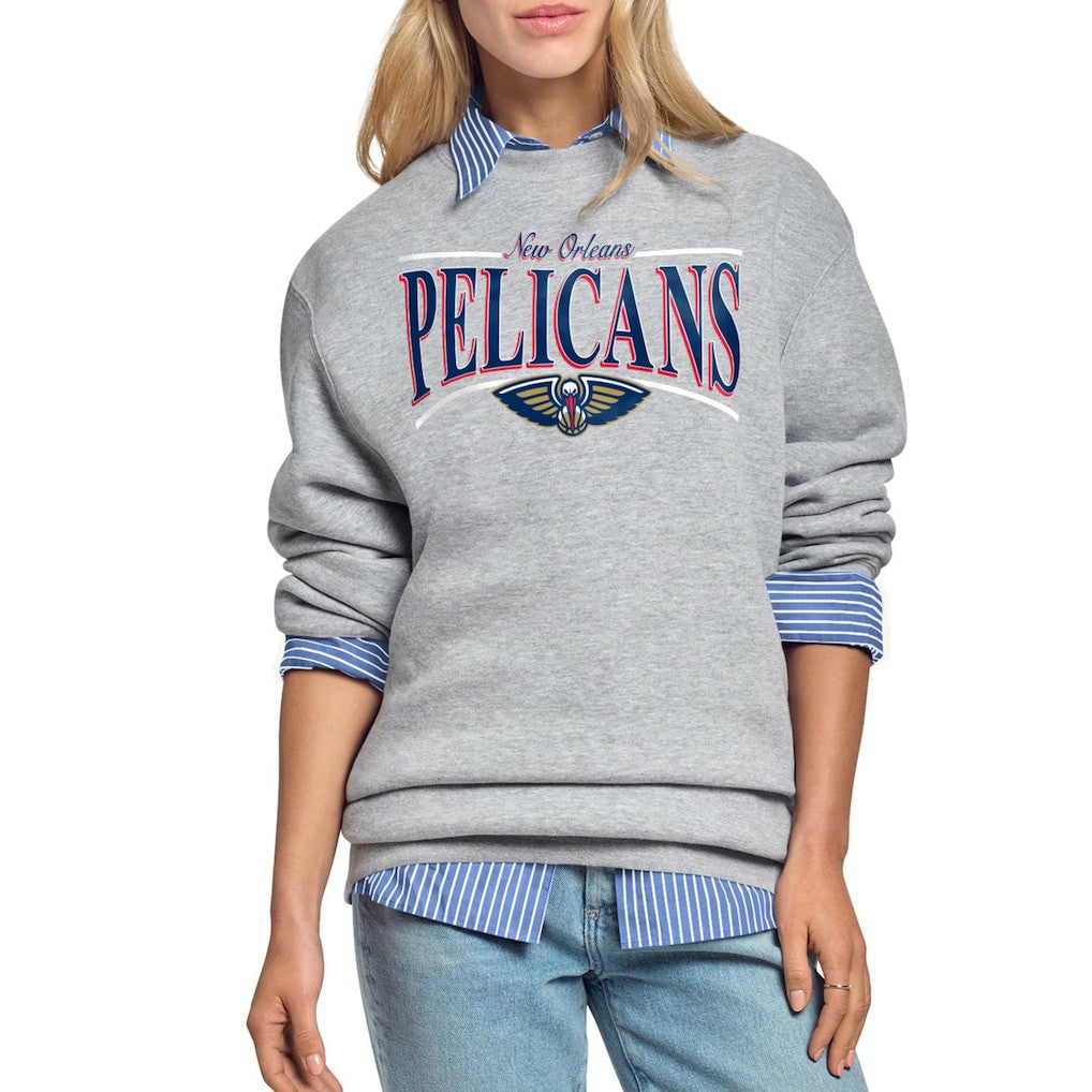 Gray New Orleans Pelicans Starter Women's Arch Stripe Fleece Crewneck Sweatshirt | NBA