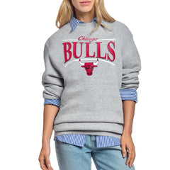 Gray Chicago Bulls Starter Women's Arch Stripe Fleece Crewneck Sweatshirt | NBA