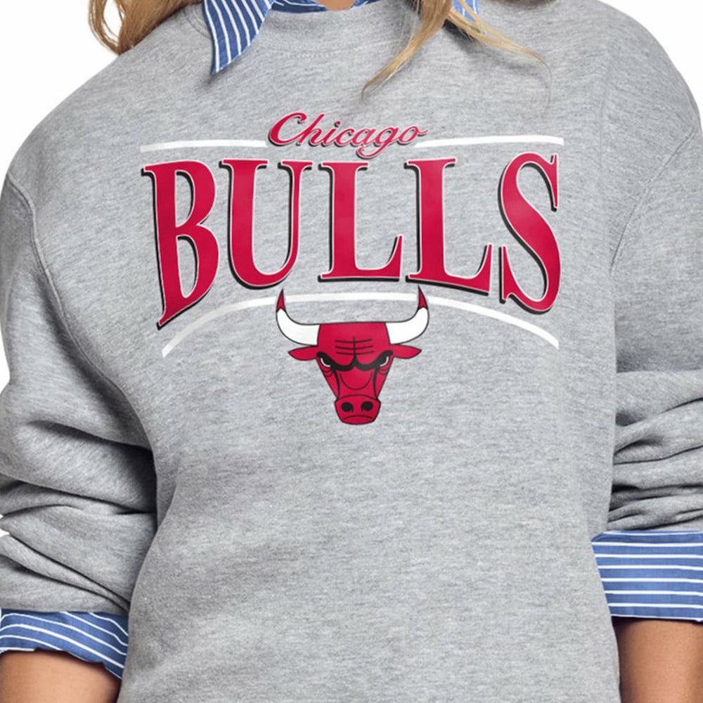 Gray Chicago Bulls Starter Women's Arch Stripe Fleece Crewneck Sweatshirt | NBA