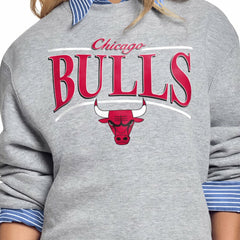 Gray Chicago Bulls Starter Women's Arch Stripe Fleece Crewneck Sweatshirt | NBA