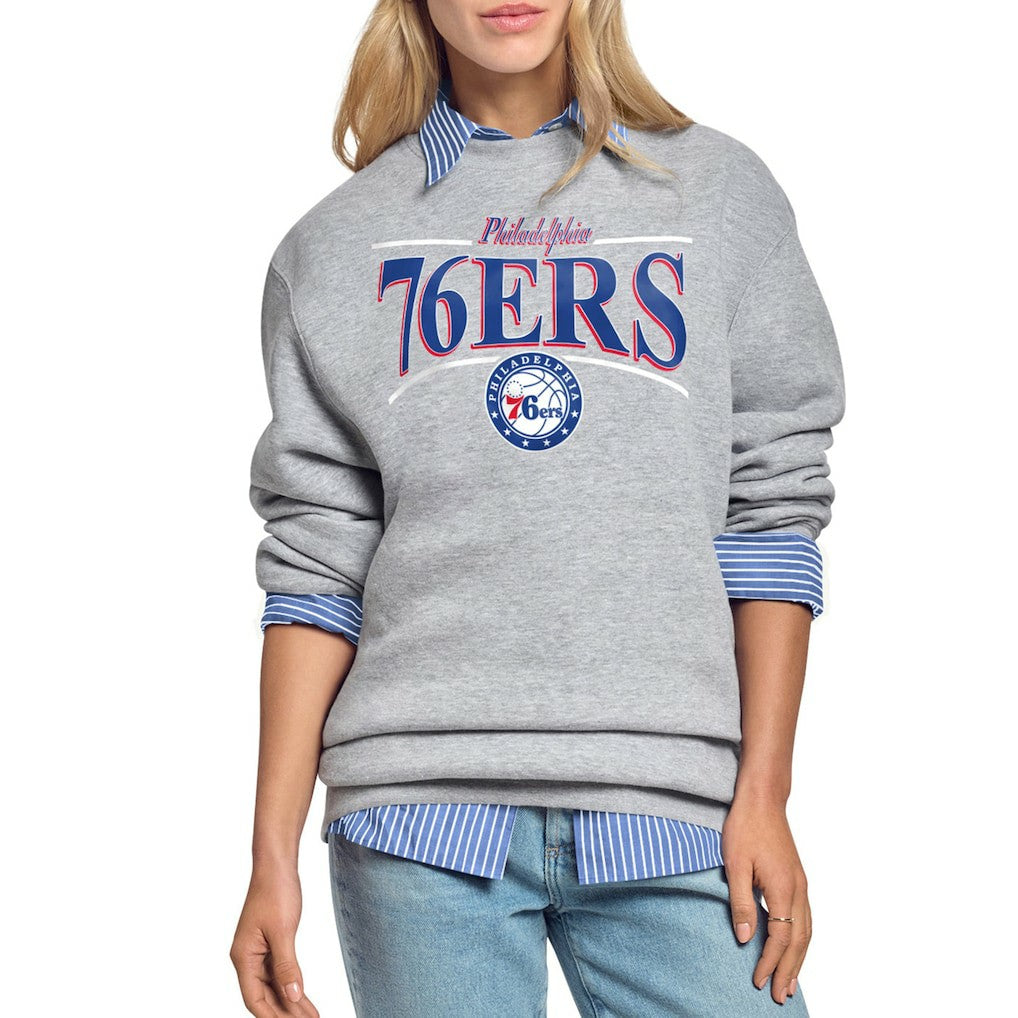 Gray Philadelphia 76ers Starter Women's Arch Stripe Fleece Crewneck Sweatshirt | NBA