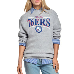Gray Philadelphia 76ers Starter Women's Arch Stripe Fleece Crewneck Sweatshirt | NBA