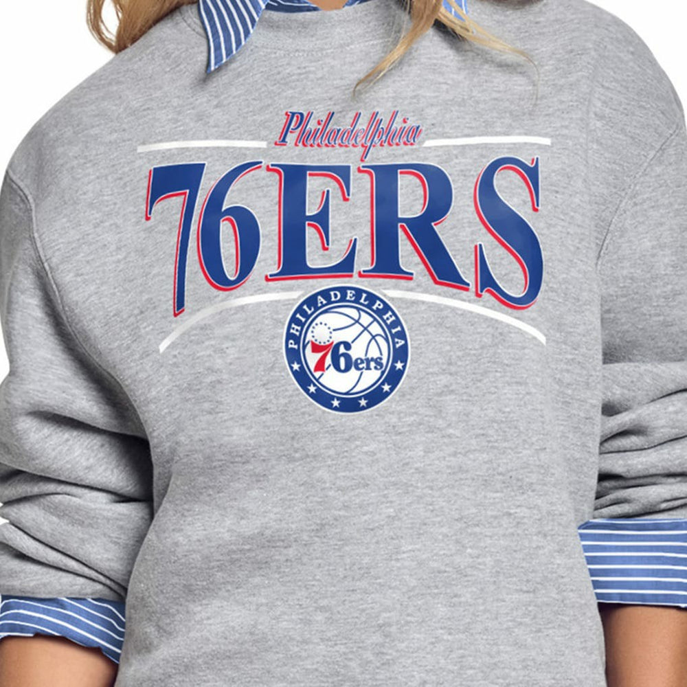 Gray Philadelphia 76ers Starter Women's Arch Stripe Fleece Crewneck Sweatshirt | NBA