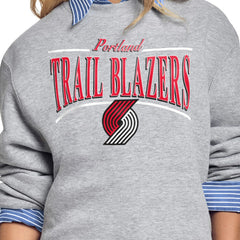Gray Portland Trail Blazers Starter Women's Arch Stripe Fleece Crewneck Sweatshirt | NBA