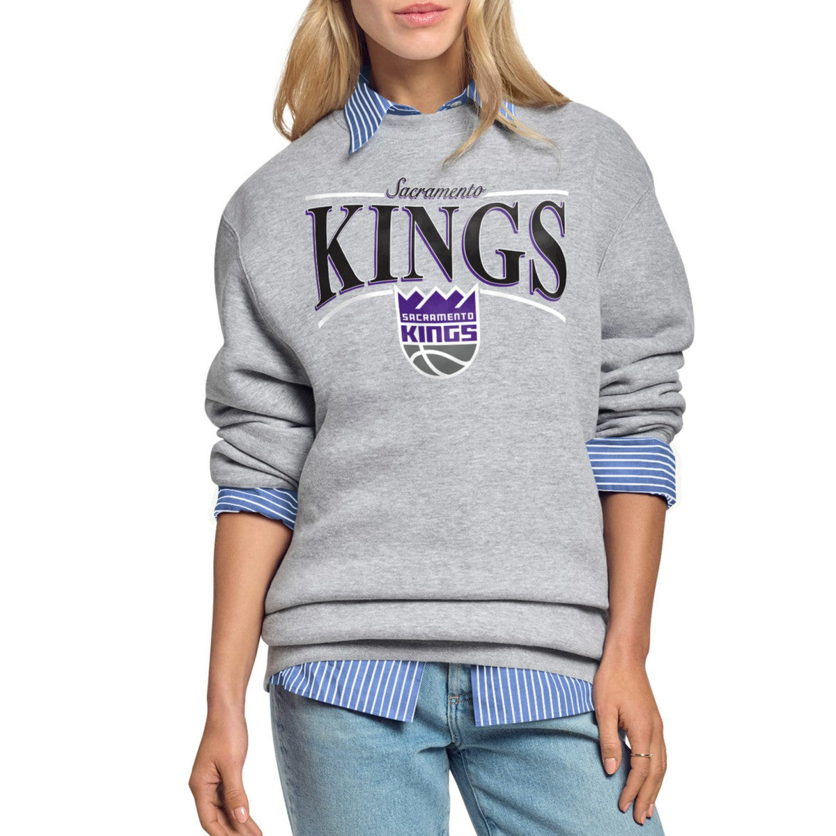 Gray Sacramento Kings Starter Women's Arch Stripe Fleece Crewneck Sweatshirt | NBA
