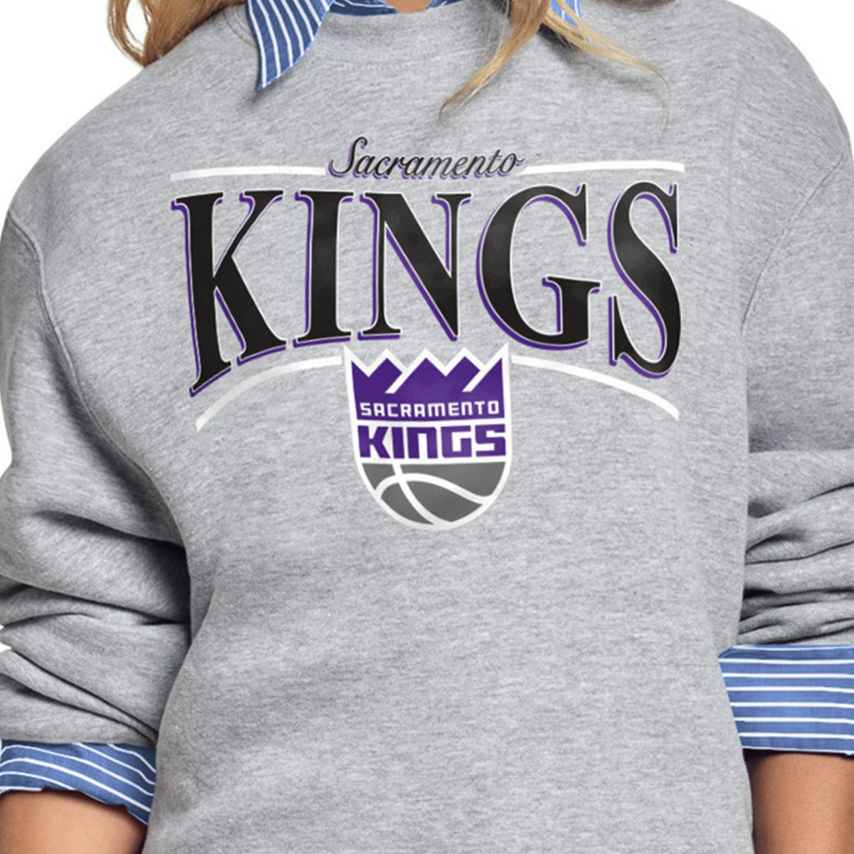 Gray Sacramento Kings Starter Women's Arch Stripe Fleece Crewneck Sweatshirt | NBA