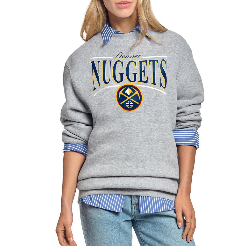 Gray Denver Nuggets Starter Women's Arch Stripe Fleece Crewneck Sweatshirt sale | NBA