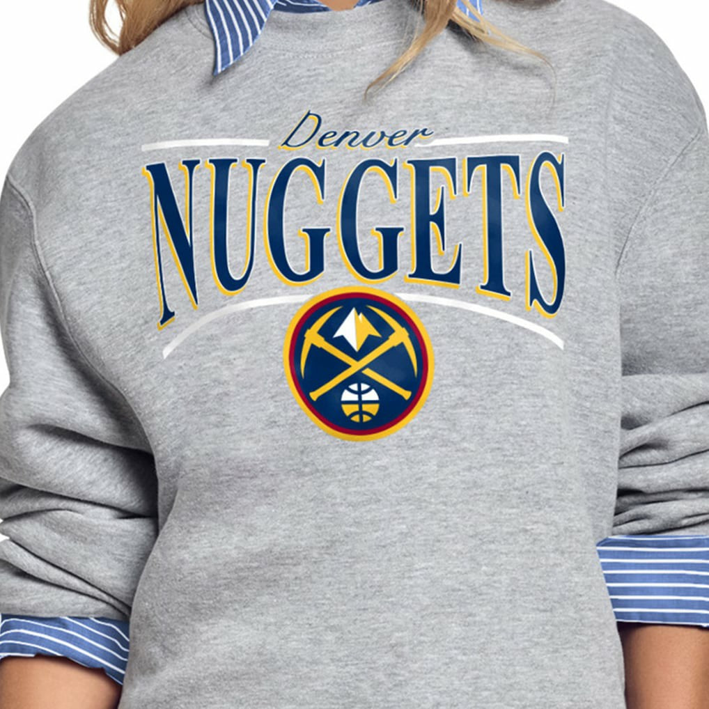 Gray Denver Nuggets Starter Women's Arch Stripe Fleece Crewneck Sweatshirt sale | NBA