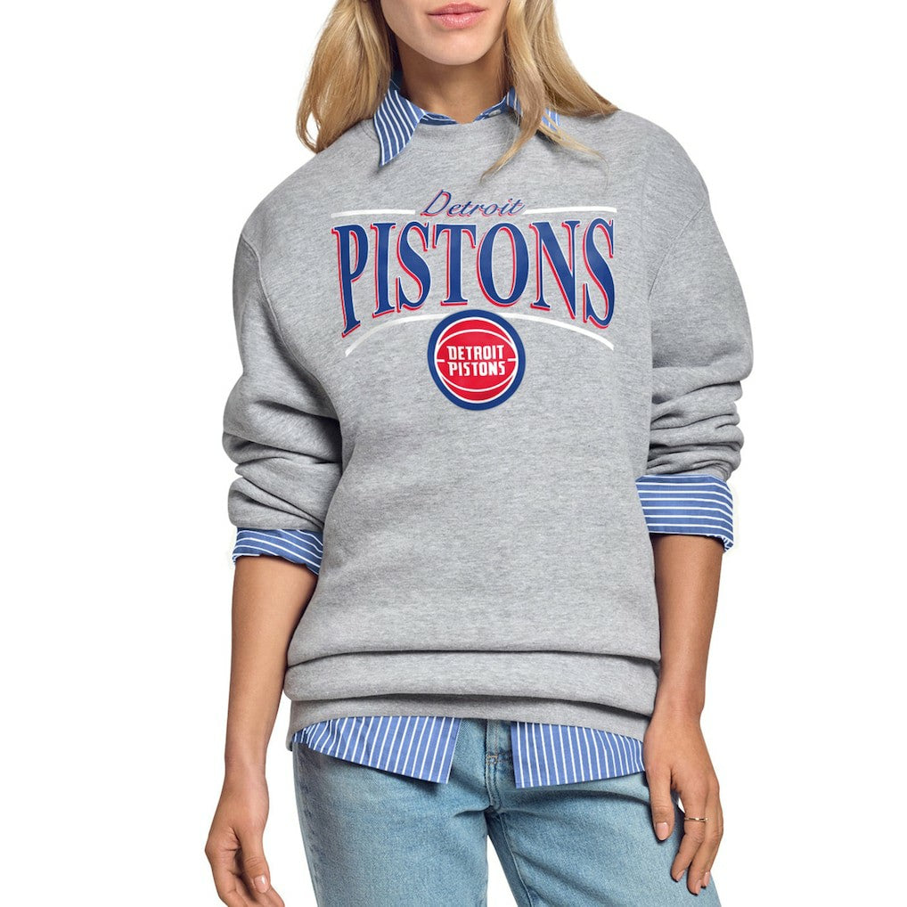 Gray Detroit Pistons Starter Women's Arch Stripe Fleece Crewneck Sweatshirt sale | NBA