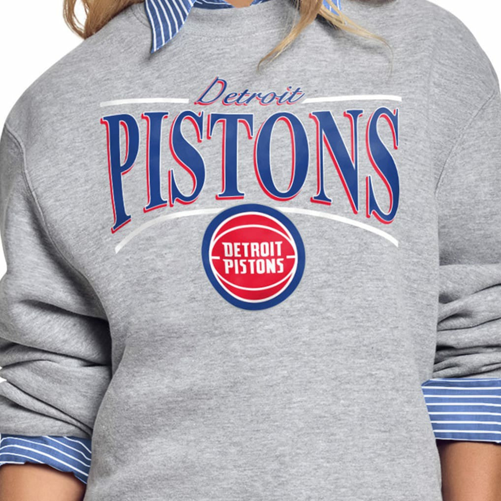 Gray Detroit Pistons Starter Women's Arch Stripe Fleece Crewneck Sweatshirt sale | NBA