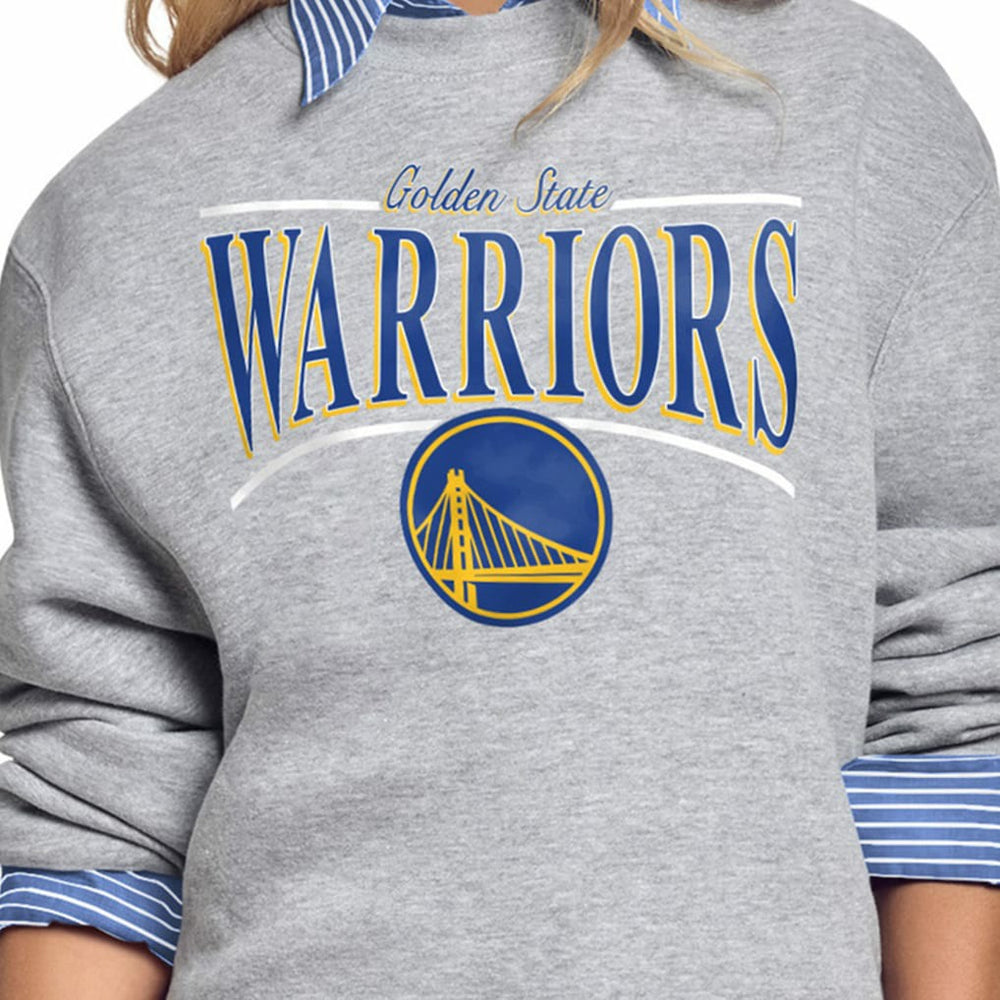 Gray Golden State Warriors Starter Women's Arch Stripe Fleece Crewneck Sweatshirt sale | NBA