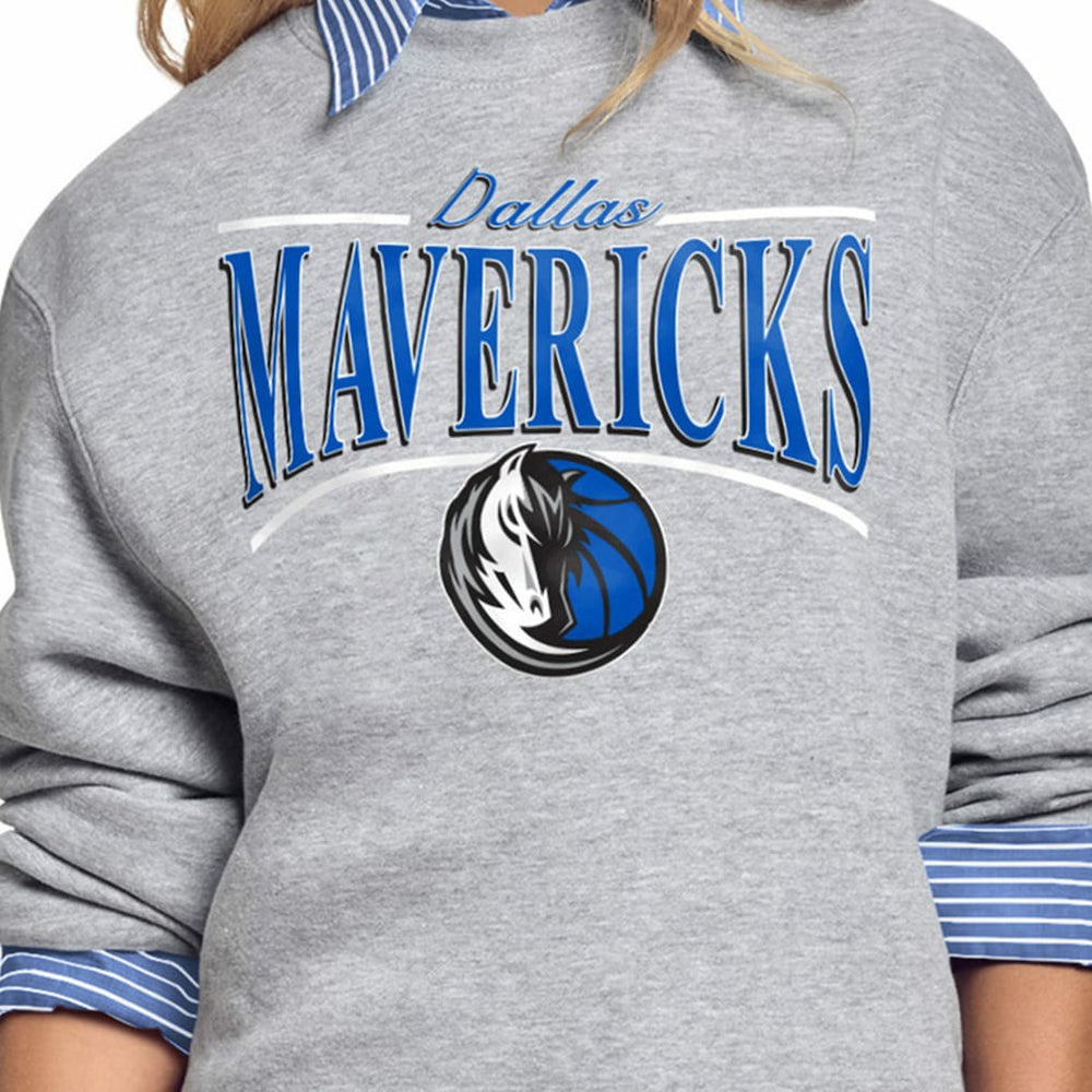 Gray Dallas Mavericks Starter Women's Arch Stripe Fleece Crewneck Sweatshirt sale | NBA