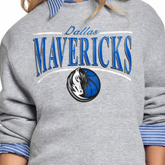 Gray Dallas Mavericks Starter Women's Arch Stripe Fleece Crewneck Sweatshirt sale | NBA