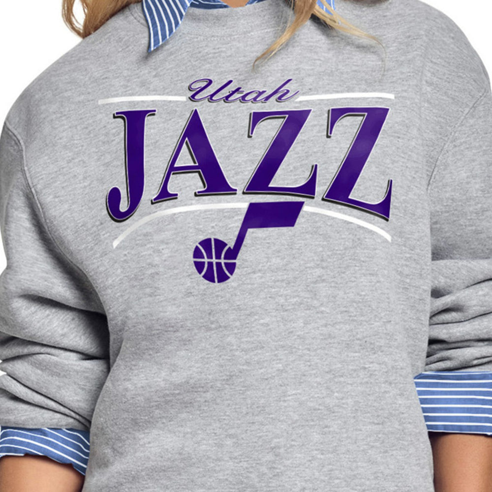 Gray Utah Jazz Starter Women's Arch Stripe Fleece Crewneck Sweatshirt | NBA