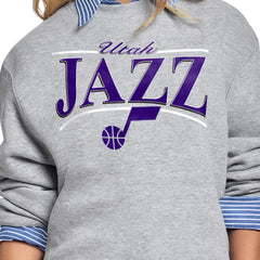 Gray Utah Jazz Starter Women's Arch Stripe Fleece Crewneck Sweatshirt | NBA