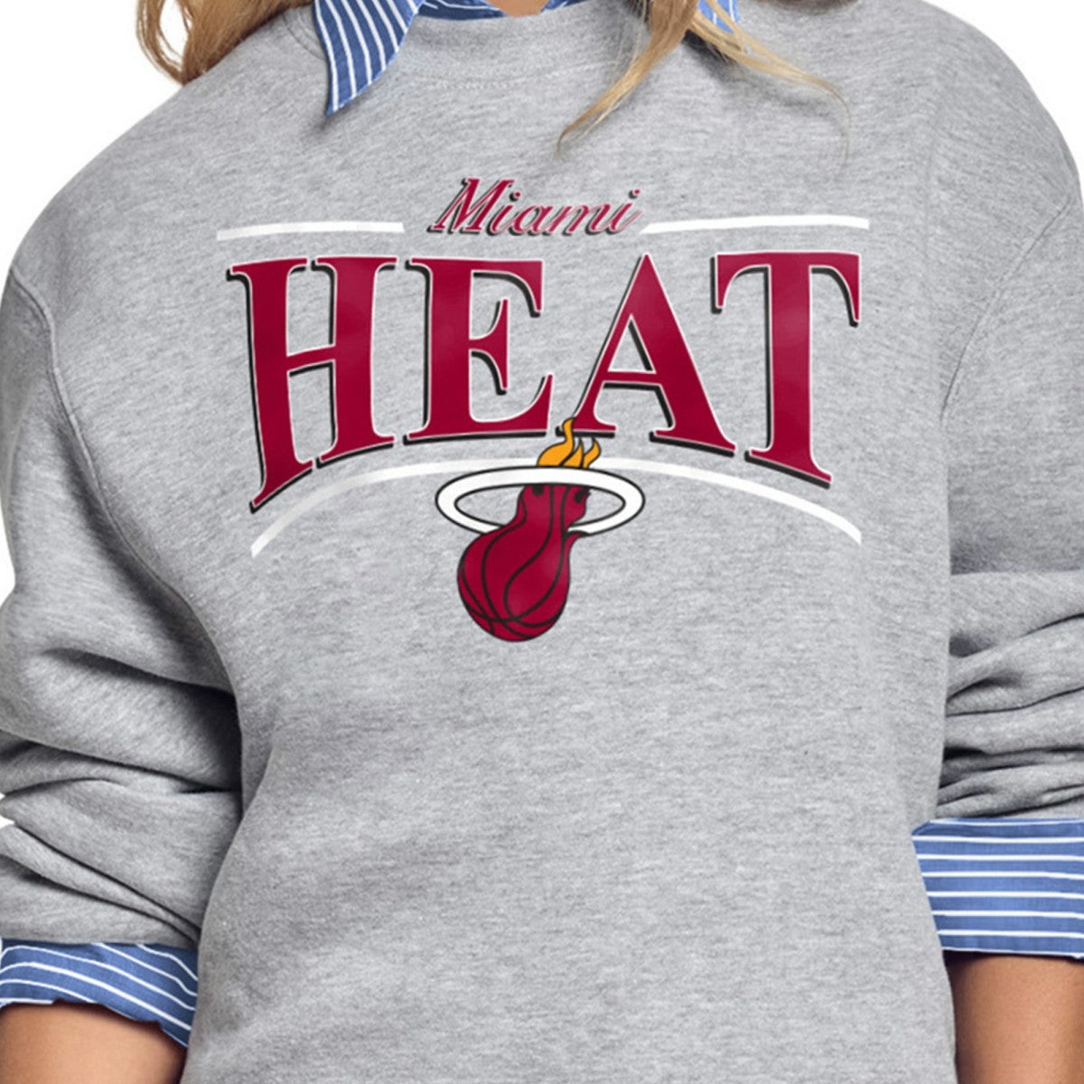 Gray Miami Heat Starter Women's Arch Stripe Fleece Crewneck Sweatshirt | NBA
