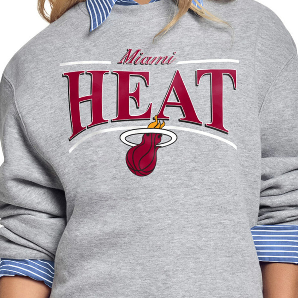 Gray Miami Heat Starter Women's Arch Stripe Fleece Crewneck Sweatshirt | NBA