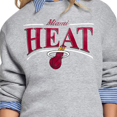 Gray Miami Heat Starter Women's Arch Stripe Fleece Crewneck Sweatshirt | NBA