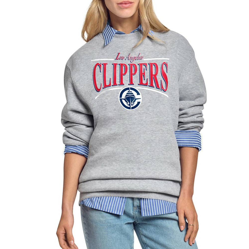 Gray LA Clippers Starter Women's Arch Stripe Fleece Crewneck Sweatshirt | NBA