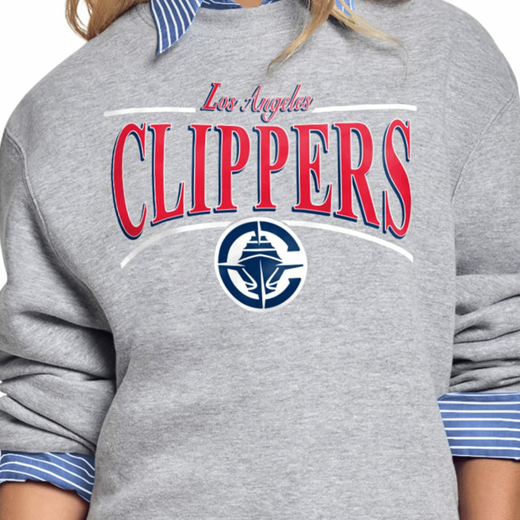 Gray LA Clippers Starter Women's Arch Stripe Fleece Crewneck Sweatshirt | NBA