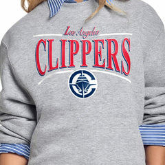 Gray LA Clippers Starter Women's Arch Stripe Fleece Crewneck Sweatshirt | NBA