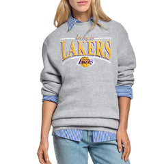 Gray Los Angeles Lakers Starter Women's Arch Stripe Fleece Crewneck Sweatshirt | NBA